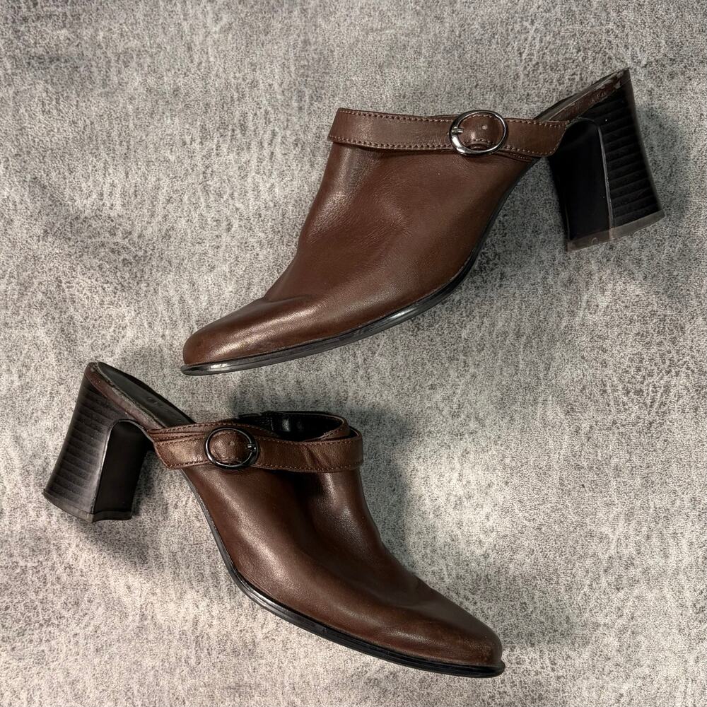 Maripe Brown Mule Sleek Pointed Heels